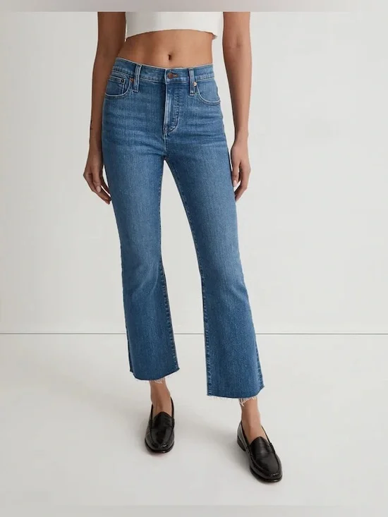 Madewell Jeans Womens 29 Mid Rise Kick Out Crop Stretch Raw Hem - Picture 3 of 12